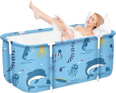 Складана ванна для дорослих 132x68x47 см, портативна, для сауни, душу та крижаних ванн, не надувна, синя/зелена