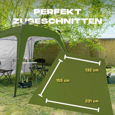 Люмаланд Outdoor намет 2,5x2,5 м, водонепроникний, UV-захист, садовий тент з бічною стінкою, сумкою та кілочками, міцний кемпінговий та партійний намет, швидке встановлення за 2 хвилини, темно-зелений