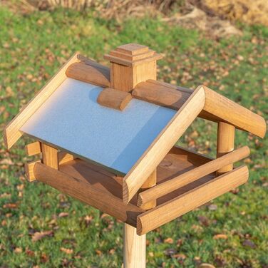 Годівниця для птахів VOSS.garden Grota з дерев'яною стійкою і металевим дахом, 134 см, стійка до погодних умов