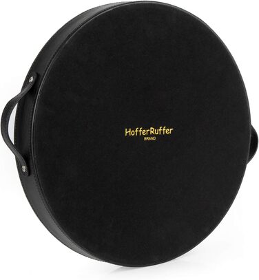 Кругле піднос із PU-шкіри HofferRuffer з ручками, декоративний органайзер для косметики, кави, журнальний стіл, штучна шкіра, 37,1 см для дому чи офісу
