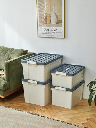 Cetomo пластикова коробка для зберігання з кришкою та замком, біла, 65 л, набір 6 шт, міцна, штабельована