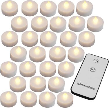 LED свічки Monzana, 30 шт., електричні, з пультом, 3,7 см, тепле біле світло, реалістичне мерехтіння, батарейки в комплекті, фламелесні, тривалий час роботи