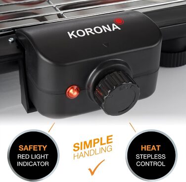 Електричний гриль Korona 46221 з великим XXL-гриль-решіткою 51x30 см, 2200 Вт, захист від вітру, контрольна лампа, вимикач безпеки, регулювання температури