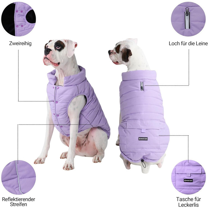 Зимова куртка для собак Spark Paws Warmshield™, теплий фліс, водостійка, вітрозахисна, з відбивачами, для середніх і великих собак, лілова, розмір M (S: 2-5 кг)