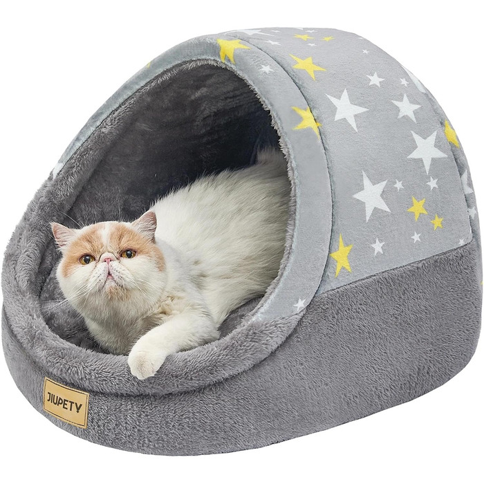 Jiupety будиночок для кота, котяче ліжко з нековзною основою, знімна та прана подушка, розмір L 48×43×41 см, сірий