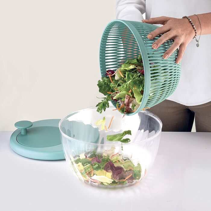 Сушарка для салату Guzzini SPIN&STORE з кришкою, оливкова, 26×19 см, 4000 мл