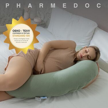 PharMeDoc Подушка для вагітних XXL, багатофункціональна ортопедична подушка для сну на боці, з охолоджуючим чохлом, 105×36×21 см