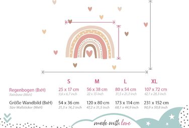 Настінний стікер Little Deco Веселка Boho з серцями для дитячої кімнати, вінілова наклейка, декор для дитячої та дитячої кімнати, XL 231x152 см