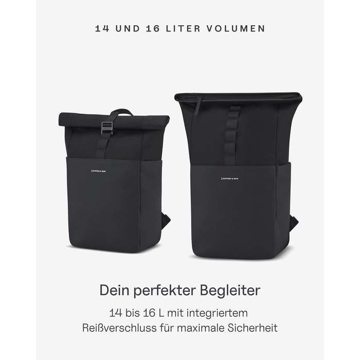 Рюкзак Kapten & Son Lund Basic 14-16 л, ролтоп, з відділенням для ноутбука 14'', унісекс, для подорожей, навчання та роботи, ручна поклажа