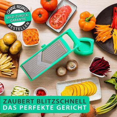 Овочерізка freegreen Німеччина з нержавіючої сталі з V-подібним лезом і контейнером, з тримачем для овочів, для нарізки фруктів, овочів і джул'єну