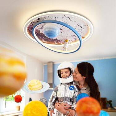 Дитяча стельова LED лампа RRBEST Місяць-Астронавт, димована, з пультом, для хлопчиків і дівчаток, синя, 50×16 см, сучасний дизайн, декоративне освітлення дитячої кімнати