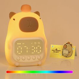 Дитячий будильник-капібар з нічником, 7 RGB кольорів, силіконова мила тварина, настільна лампа для спальні, підходить для хлопчиків і дівчаток