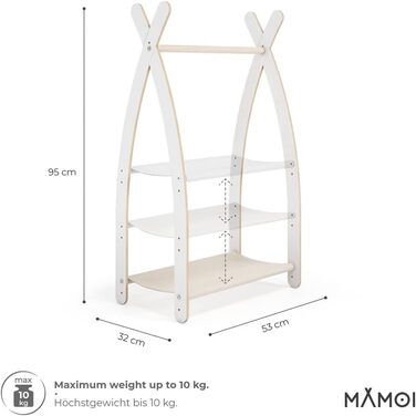 Дитяча вішалка MAMOI для одягу, екологічна, біло-бежева, 106x95x32 см, 1 модуль, для дитячої кімнати, з полиці, виготовлено в ЄС