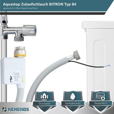 Шланг подачі води Aquastop 2,2 м BITRON Typ 84 для пральної машини Miele, 3/4 дюйма, захисний WPS з електричним підключенням