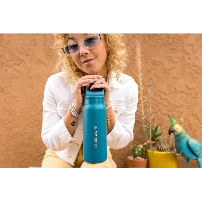 LifeStraw Go Серія – ізольована пляшка з нержавіючої сталі з фільтром для води 700 мл для подорожей і щоденного використання, усуває бактерії, паразитів, мікропластик, покращує смак, колір лагуна бірюзовий