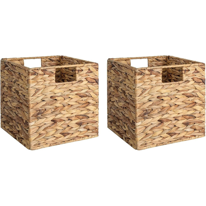 Набір з 2 плетених кошиків StorageWorks з водного гіацинта, 33x21x18 см, прямокутні кошики для зберігання з подвійною ручкою, натуральний колір, для полиць та подарунків