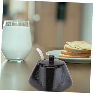DOITOOL Цукорниця з кришкою, керамічна, порцелянова, чорна, для кухні, кави, бару, спецій