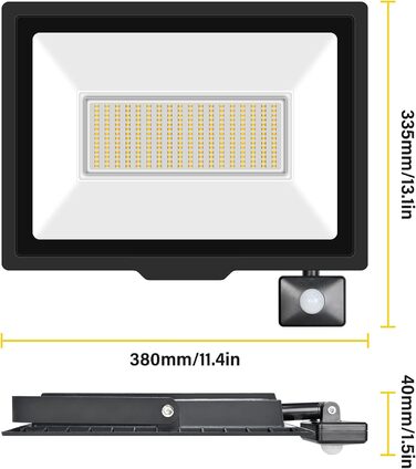 Світлодіодний прожектор Willpower 20000LM з датчиком руху, IP66, 200W, холодне та тепле світло 6000K/3500K, для вулиці, гаража, саду, готелю, спортмайданчика
