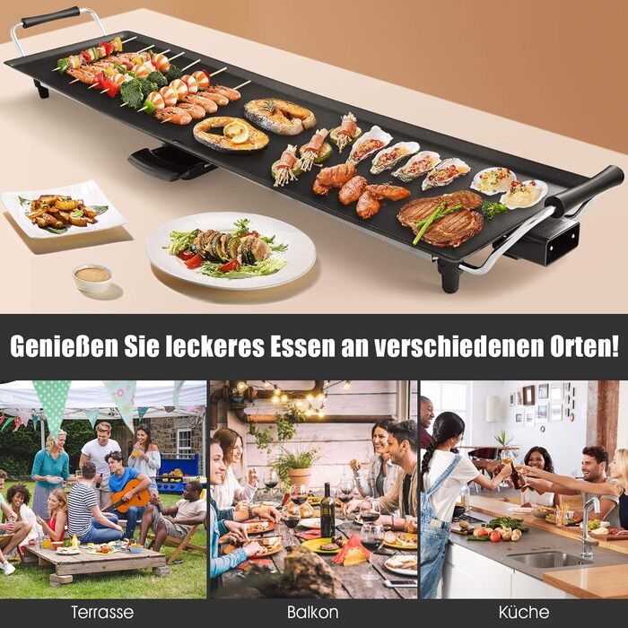 Електричний гриль GOPLUS 1800 Вт, антипригарна гриль-плита Teppanyaki, настільний гриль з регульованим термостатом і знімною жирозбірною чашею, велика поверхня для барбекю та вечірок, 90x23 см