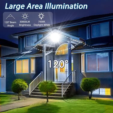YIQIBRO LED прожектор для вулиці, 300Вт, IP67, 10000Лм, 6500K, холодне біле світло, водонепроникний, для складу, саду, гаража, двору, паркінгу