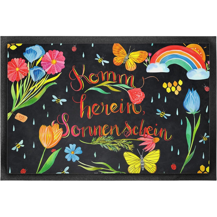 Килимок для входу Mr. & Mrs. Panda 'Заходь, сонечко' 40x60 см – весняний декор, квіти, натуральний, мотиваційний подарунок, дверний килимок для вулиці