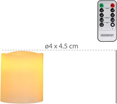 Свічки Monzana XL LED з таймером 2-8 годин, мерехтливим полум’ям, дистанційним керуванням, на батарейках, тепле біле світло, набір чайних свічок 4,5 см, з натурального воску, димовані, електричні
