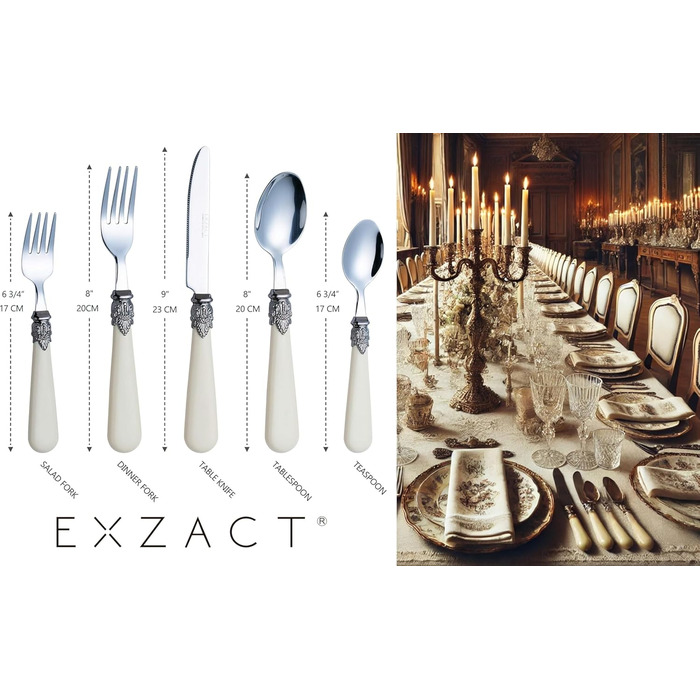 Набір столових приборів EXZACT 20 шт, нержавіюча сталь, кремові ручки, вінтажний стиль