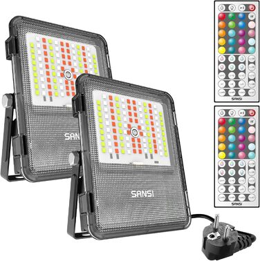 SANSI RGB LED прожектор для вулиці 10Вт, з пультом ДУ, IP65, водонепроникний, 20 кольорів, 6 режимів, таймер, для саду, вечірок, 2 шт (20Вт, 2-пак)