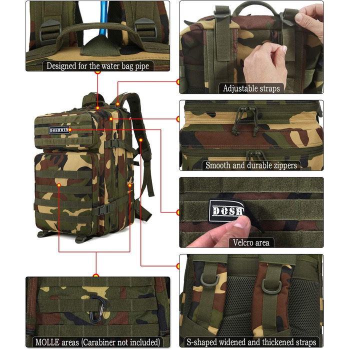 Тактичний військовий рюкзак 40 л Molle для армії, виживання, ліс, Fluchtrucksack