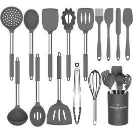 Набір кухонного приладдя Umite Chef, 15 предметів, силікон, жаростійкий, антипригарний, BPA Free, з нержавіючою ручкою: лопатки, ложки, щипці, віничок, кухонне приладдя