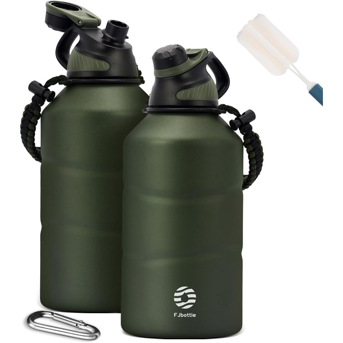 Термобутилка з нержавіючої сталі Fjbottle 1900 мл, магнітна кришка, без BPA, подвійні стінки, для газованої води, спортивна фляга для університету, фітнесу, кемпінгу, активного відпочинку, зелена