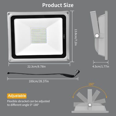 Набір з 2 LED прожекторів wowspeed 100W 10000Лм, холодне біле світло 6500K, будівельна лампа з кабелем 3м, IP66 водонепроникна, робочий прожектор зі штекером для майстерні та будмайданчика