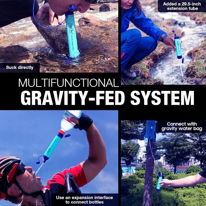 Портативний водяний фільтр SimPure Gravity 3L для кемпінгу та подорожей, з ременем і сумкою, фільтрація 0,1 мікрон, видаляє 99,9999% E.coli