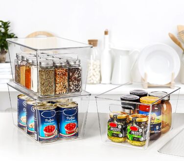 Vtopmart Набір з 6 пластикових контейнерів з кришками для зберігання, органайзери для кухні, ванної, шафи, холодильника, прозорі, великі, штабельовані