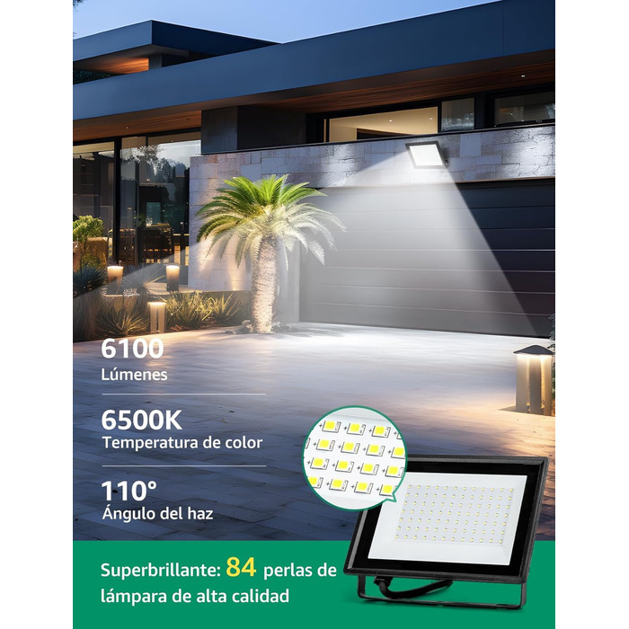 LED прожектор Aigostar 100Вт 8700Лм, холодне світло 6500K, IP65, водонепроникний, для вулиці та приміщень, саду, гаража, спортмайданчика, двору (2 шт, 70Вт)