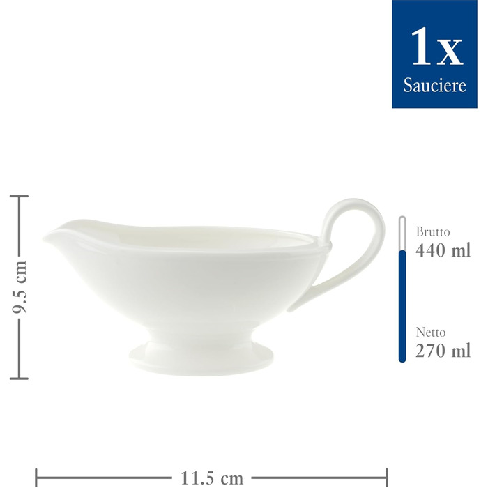 Villeroy & Boch Royal соусник з ручкою білий, порцеляновий, преміум, для соусів і дипів, можна мити в посудомийній машині