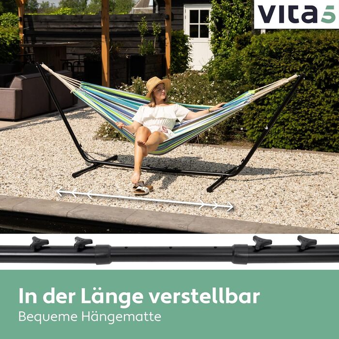 Гамак Vita5 з каркасом, подвійний, для двох осіб, 200 кг, з сумкою, для саду, басейну, балкона, тераси, для дому та вулиці, переносний, зелений