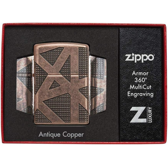 Запальничка Zippo Armor антикварна мідь, геометричний дизайн, 360°, універсальна
