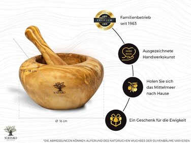 Набір ступка та товкач SOLTAKO 'The Sicilian Mortar', кругла, 12 см (Ø 16 см), для спецій, дерев'яна