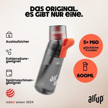 Пляшка для води air up 600 мл з аромат-подами, сіра, для школи, спорту, з трубочкою, без цукру, для дітей і дорослих