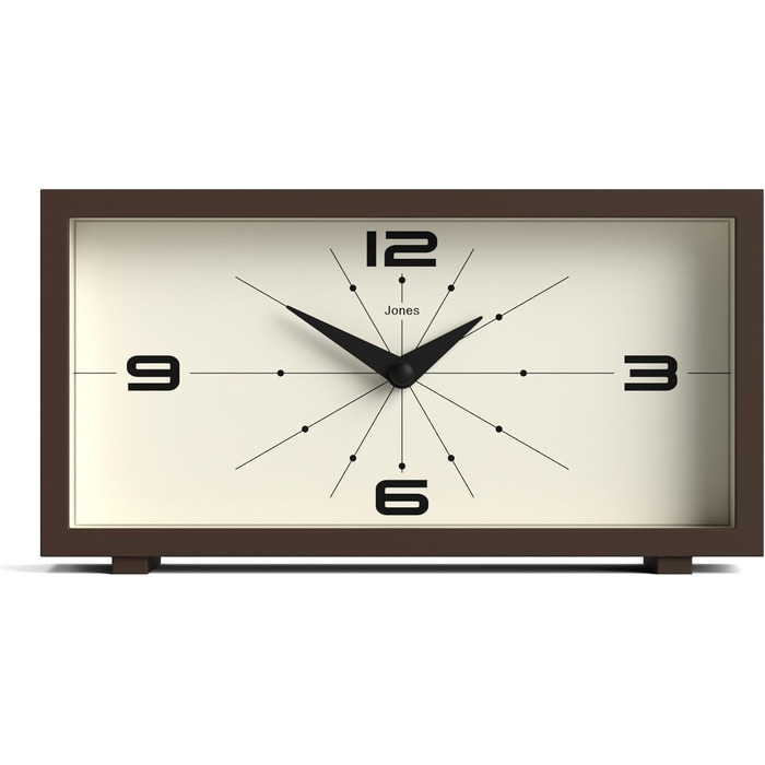 Настільний годинник JONES CLOCKS Odeon, сучасний прямокутний дизайн у ретро-стилі, для полиці, столу, каміна або тумбочки, коричневий