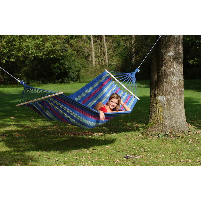 Гамак AMAZONAS Aruba Juniper, водостійкий, UV-захист, 210x80 см, до 180 кг, синьо-смугастий