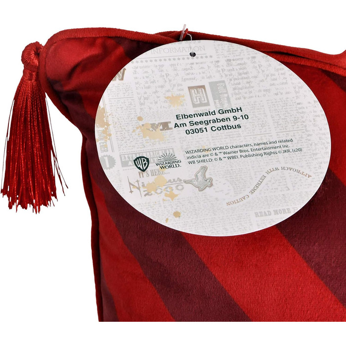 Подушка Elbenwald Harry Potter з китицями у стилі Ґрифіндор, з вишитою емблемою, червоно-жовта, 48x48 см