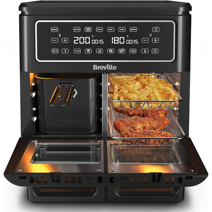 Фритюрниця з гарячим повітрям Breville Halo Flexi 11 л, цифрова, подвійна камера, 2400 Вт, для смаження, запікання, грилю, розігріву, на 10+ осіб
