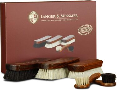 Langer & Messmer Набір щіток для взуття з кінського волосу, 5 шт. – професійна чистка та полірування шкіряного взуття, полірольна та кремова щітка