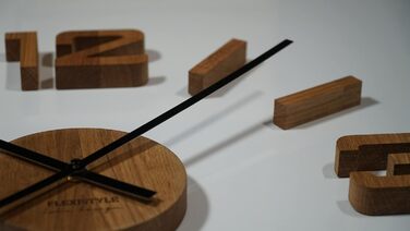 Настінний годинник FLEXISTYLE 3D з дерева, дуб, великий 50-75 см, чорні стрілки, для офісу, вітальні, спальні, декор