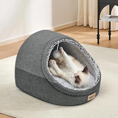 Котяча хатка Jiupety Nettes, будиночок-корзина для котів, лежак з нековзною основою, знімна та прана подушка, 41x41x33 см, темно-сірий