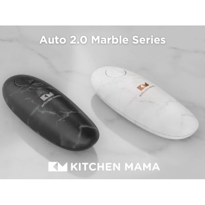 Електрична відкривачка для консервів Kitchen Mama Auto 2.0, автоматична, батарейкова, з оптимізованим лезом, безпечна, гладкий зріз, мармурово-чорна