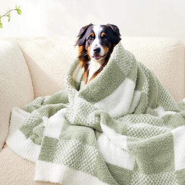 Плед Snuggle Sac в клітинку, салатовий, мікрофібра, флісовий, теплий, м'який, двосторонній, для дивана, крісла, ліжка, 127x152 см
