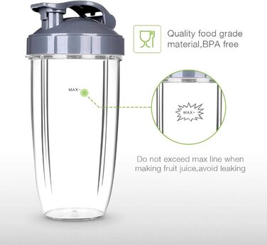Комплект аксесуарів Poweka для Nutribullet 600W/900W, 2 чаші по 32 унції з кришками, сумісні з блендером Nutribullet